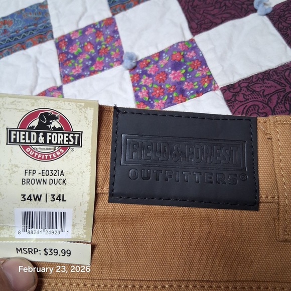 NWT Field & Forest Brown Duck Canvas Pants Size 34x34 Stain Resistant Straight - Picture 2 of 14